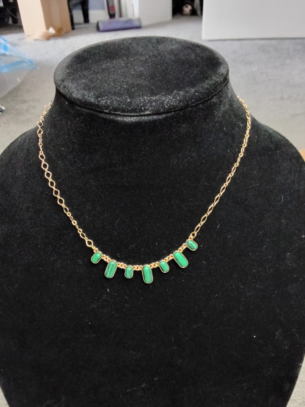 Plunder Gold-Tone Necklace with Green Stone Drops